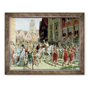 Tablou inramat - Lucien Alphonse Gros - Sosirea triumfala in Rotterdam a Printului Maurice de Orange-Nassau dupa batalia de la Nieuwpoort din 1600, 60 x 80 cm