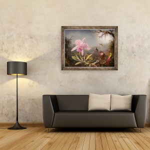 Tablou inramat - Martin Johnson Heade - Cattleya Orhidee si Trei Colibri, 60 x 80 cm - Img 2