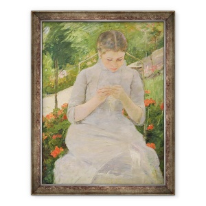 Tablou inramat - Mary Stevenson Cassatt - Tanara femeie de cusut in gradina, 60 x 80 cm