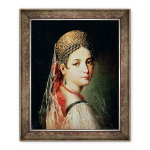 Tablou inramat - Mauro Gandolfi - Portret De O Tanara Fata in Sarafan si Kokoshnik, 50 x 60 cm