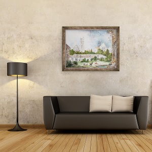 Tablou inramat - Mme. Duchateau - Biserica Noua din Sainte-Genevieve si Saint-Etienne-du-Mont vazuta din ruinele manastirii Sainte-Genevieve din Paris, 70 x 90 cm - Img 3