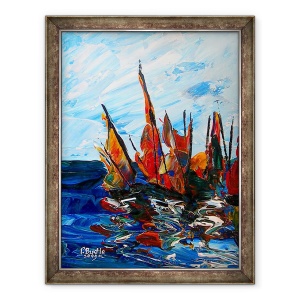 Tablou inramat - Patricia Brintle - Voiliers au port a bainet, 60 x 80 cm