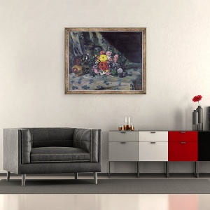 Tablou inramat - Paul Cezanne - Buchet de Dalii Galbene, 50 x 60 cm - Img 2