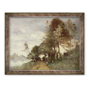 Tablou inramat - Paul Desire Trouillebert - taranii care aduna flori langa un rau, 60 x 80 cm