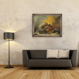 Tablou inramat - Philippe Jacques de Loutherbourg - Lupta pe mare intre soldati si piratii orientali, 70 x 90 cm - Img 2