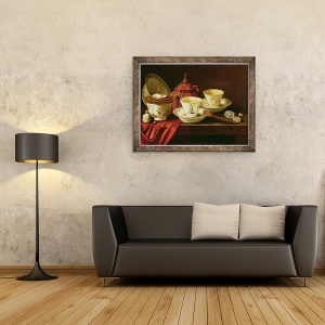 Tablou inramat - Pieter Gerritsz van Roestraten - Un ceainic Yixing si un tete-a-tete de portelan chinezesc pe o margine partial drapata, 60 x 80 cm - Img 2