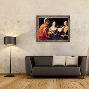 Tablou inramat - Pompeo Girolamo Batoni - Cleopatra ii arata lui Octavius bustul lui Iulius Cezar, 60 x 80 cm - Img 2