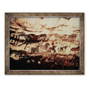 Tablou inramat - Prehistoric - Pictura rock a unei vaci saritoare si o friza de cai mici, 70 x 90 cm