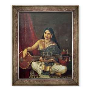 Tablou inramat - Raja Ravi Varma - Tanara femeie cu o Veena, 50 x 60 cm