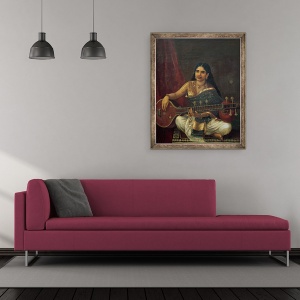 Tablou inramat - Raja Ravi Varma - Tanara femeie cu o Veena, 50 x 60 cm - Img 2