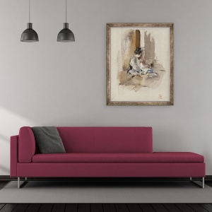 Tablou inramat - Robert Frederick Blum - Fata japoneza de cusut, 50 x 60 cm - Img 2