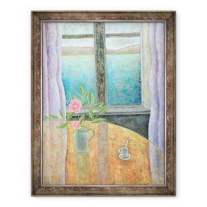 Tablou inramat - Ruth Addinall - Natura moarta in fereastra cu Camellia, 70 x 90 cm