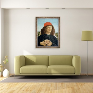 Tablou inramat - Sandro Botticelli - Portretul unui tanar care detine un medalion de Cosimo I de Medici Batranul 1389-1463, 60 x 80 cm - Img 2
