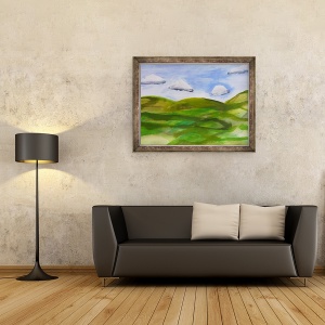 Tablou inramat - Sarah Thompson-Engels - Dealuri verzi acrilice pe hartie 2019, 60 x 80 cm - Img 2