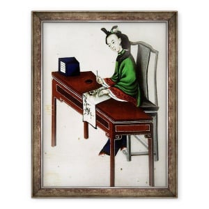 Tablou inramat - Scoala chineza - Ocupatiile unei doamne, pictura doamna pe tesatura, 60 x 80 cm