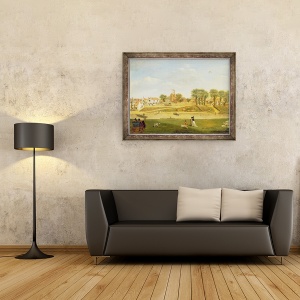 Tablou inramat - scoala engleza - Biserica si satul Parohiei Vechi, Hampton-Thames, 70 x 90 cm - Img 2