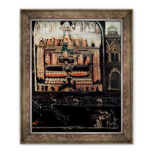Tablou inramat - Scoala Engleza - Partea dreapta a Diptych arata Parlamentul lui Iacob I al Angliei, al VI-lea al Scotiei 1566-1625 si Plotul prafului de pusca, 70 x 85 cm