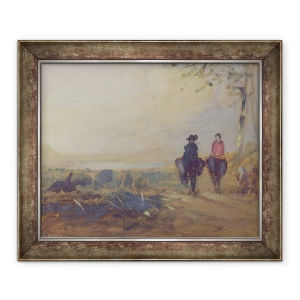 Tablou inramat - Scoala Engleza - Peisaj cu Lacul si doua figuri Riding, atribuite anterior J.M.W. Turner 1775-1851 si, de asemenea, atribuit lui Peter de Wint 1784-1849, 50 x 60 cm