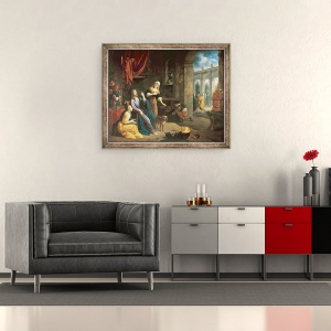 Tablou inramat - Scoala Flamanda - Isus la Casa Marta si Maria, 50 x 60 cm - Img 2