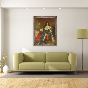 Tablou inramat - Scoala franceza - Ludovic al XIV-lea 1638-1715 tinand un plan al Maison Royale de Saint-Cyr, 60 x 80 cm - Img 2