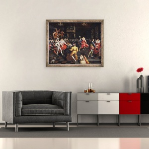 Tablou inramat - Scoala Franceza - Mingea de la Curtea de Valois, 50 x 60 cm - Img 2