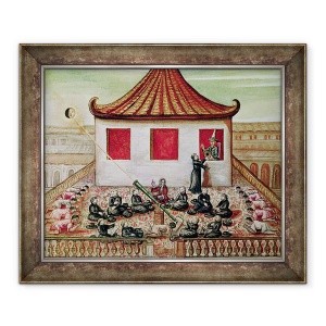 Tablou inramat - Scoala Franceza - od. 59 fol.7 Eclipsa Soarelui in Siam in 1688, vazuta de misionarii iezuiti, in prezenta regelui Siamului la fereastra palatului sau, 70 x 85 cm