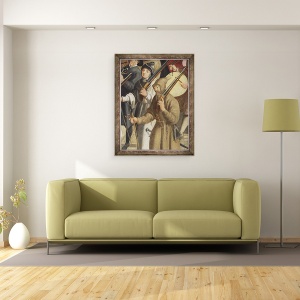 Tablou inramat - Scoala franceza - Procesiunea Ligii Sfante pe Ile de la Cite ulei pe panza, 70 x 90 cm - Img 2