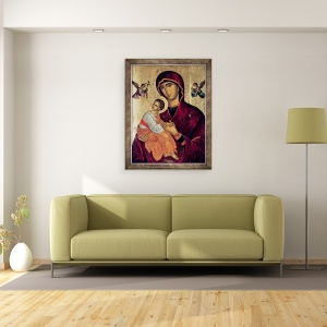 Tablou inramat - Scoala greaca - Icoana ilustrand Sfanta Maica a Pasiunii, 70 x 90 cm - Img 2