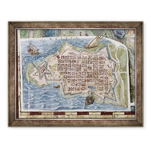 Tablou inramat - Scoala Italiana - Asediul Maltei, detaliu din Galleria delle Carte Geografiche, 70 x 90 cm