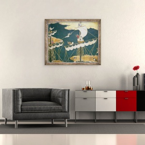 Tablou inramat - Scoala Japoneza - Sosirea portughezilor in Japonia, detaliu al catargului navei si cuib de ciori, de pe un ecran Namban Byobu, 70 x 85 cm - Img 2
