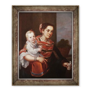 Tablou inramat - Scoala Mexicana - Femeie Morisca si fata albinoasa, 50 x 60 cm