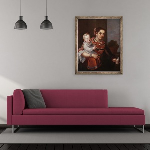 Tablou inramat - Scoala Mexicana - Femeie Morisca si fata albinoasa, 50 x 60 cm - Img 2