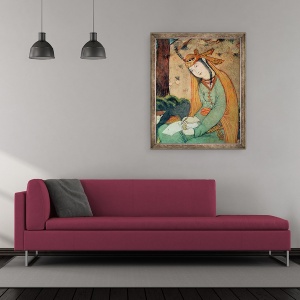 Tablou inramat - Scoala Persana - Femeie Scrierea la Curtea de Shah Abbas I 1571-1629 1585-1627, 50 x 60 cm - Img 2