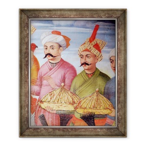 Tablou inramat - Scoala Persana - Oferind purtatori la Receptia pentru Ambasadorul Marelui Moghul la Curtea Shah Tahmasp, 50 x 60 cm