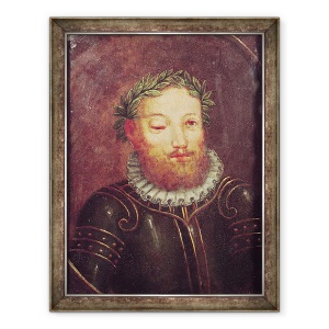 Tablou inramat - Scoala Portugheza - Portretul lui Luis Vaz de Camoes c.1524-80 sec. XVI-XVII, 60 x 80 cm