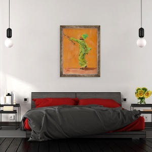 Tablou inramat - Sue Wales - Dansator verde indian cu chimta, 2020, 60 x 80 cm - Img 3