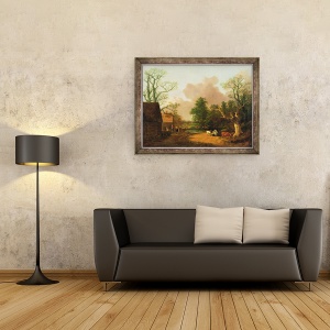Tablou inramat - Thomas Gainsborough - Un peisaj cu figuri, cladiri agricole si o laptareasa, 60 x 80 cm - Img 2