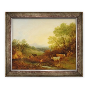 Tablou inramat - Thomas Gainsborough - Un peisaj cu vite si figuri langa un parau si un pod indepartat, 50 x 60 cm