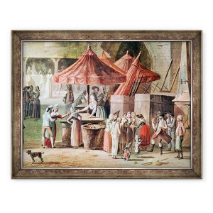Tablou inramat - Thomas Naudet - Place de lApport-Paris in fata Grand Chatelet, detaliu de comercianti de piata si artisti de strada, 60 x 80 cm