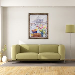 Tablou inramat - Timothy Easton - Pisica Curled cu flori, 60 x 80 cm - Img 2