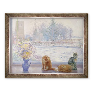 Tablou inramat - Timothy Easton - Prospect de iarna cu pisici, 70 x 90 cm