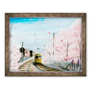 Tablou inramat - Tomoko FURUYA - Tramvai in Flori de Cires, 2015, 70 x 90 cm