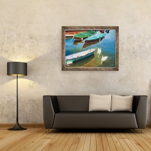 Tablou inramat - Tony Fandino - Barci pe Tamisa la Richmond cu lebede, 70 x 90 cm - Img 2