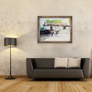 Tablou inramat - Tony Fandino - Om pe magar in Skiathos, 60 x 80 cm - Img 2