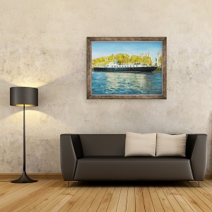 Tablou inramat - Tony Fandino - Presedintele HMS, ancorat in raul Tamisa, 70 x 90 cm - Img 2