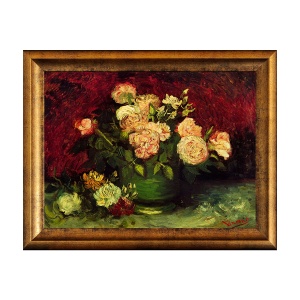 Tablou Inramat - Van Gogh, Bowl with Peonies and Roses, Rama Auriu, 30 x 40 cm