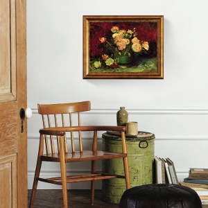 Tablou decorativ Van Gogh cu bujori și trandafiri înramat