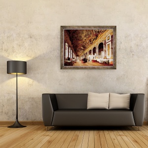 Tablou inramat - Victor Buchereau - Sala Oglinzilor de la Versailles a fost folosita ca spital militar pentru ingrijirea prusacilor raniti in 1871, 60 x 80 cm - Img 2