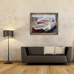 Tablou inramat - Victor Marec - Constructia noii statii Orleans, Quai dOrsay, 70 x 90 cm - Img 2