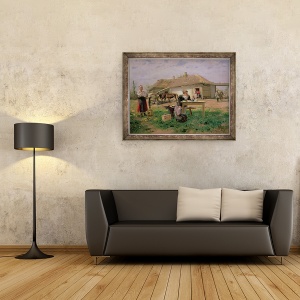 Tablou inramat - Vladimir Egorovic Makovsky - Sosirea unei amante scolare in mediul rural, 60 x 80 cm - Img 2
